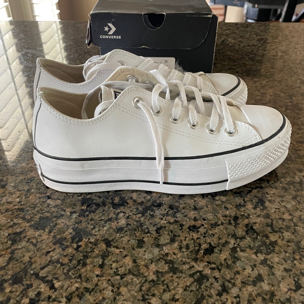 White leather platform converse size 6